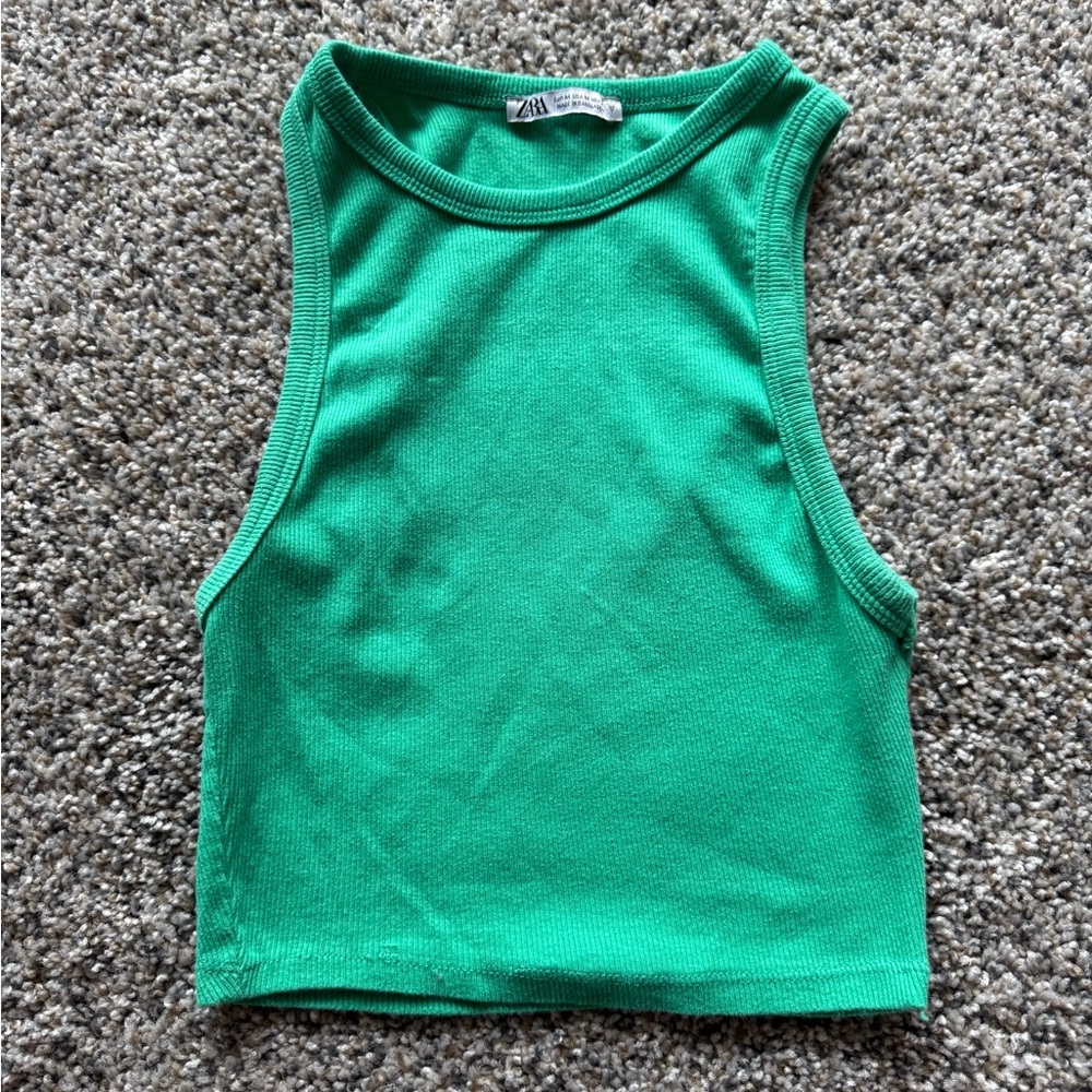 💚Zara Bright Green Ribbed Cropped Tank